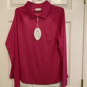 Greg Norman Collection Pink Long Sleeve Golf Pullover